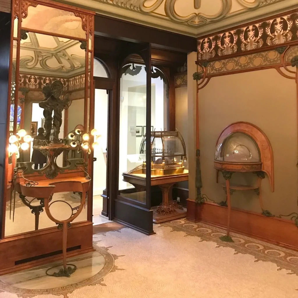 The Georges Fouquet boutique on Rue Royale in Paris, designed by Alphonse Mucha in the Art Nouveau style.