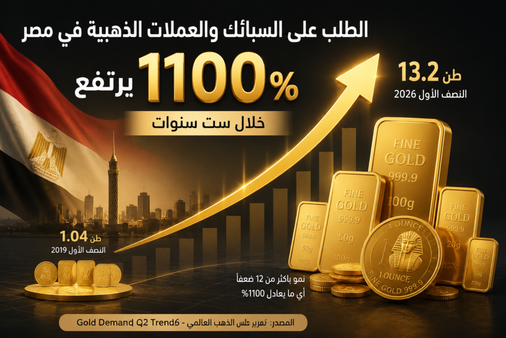  1100% زيادة في الطلب على السبائك والعملات في مصر خلال ست سنوات، وشبه استقرار لنسبة المشغولات