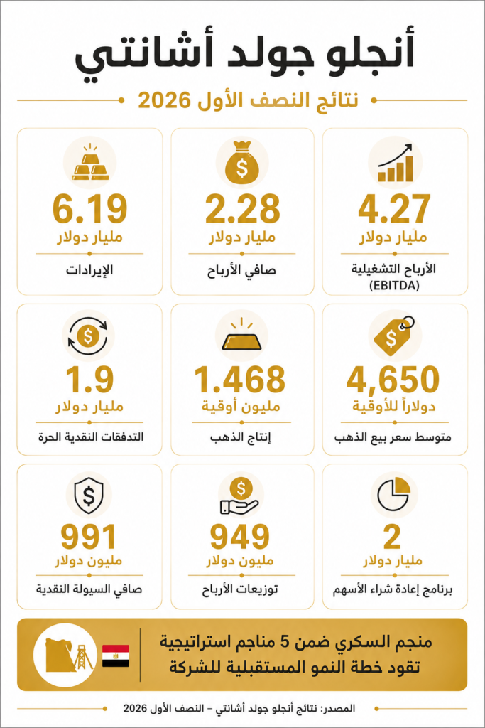  أنجلو جولد أشانتي: انفوجراف يوضح أرباح النصف الأول 2026-