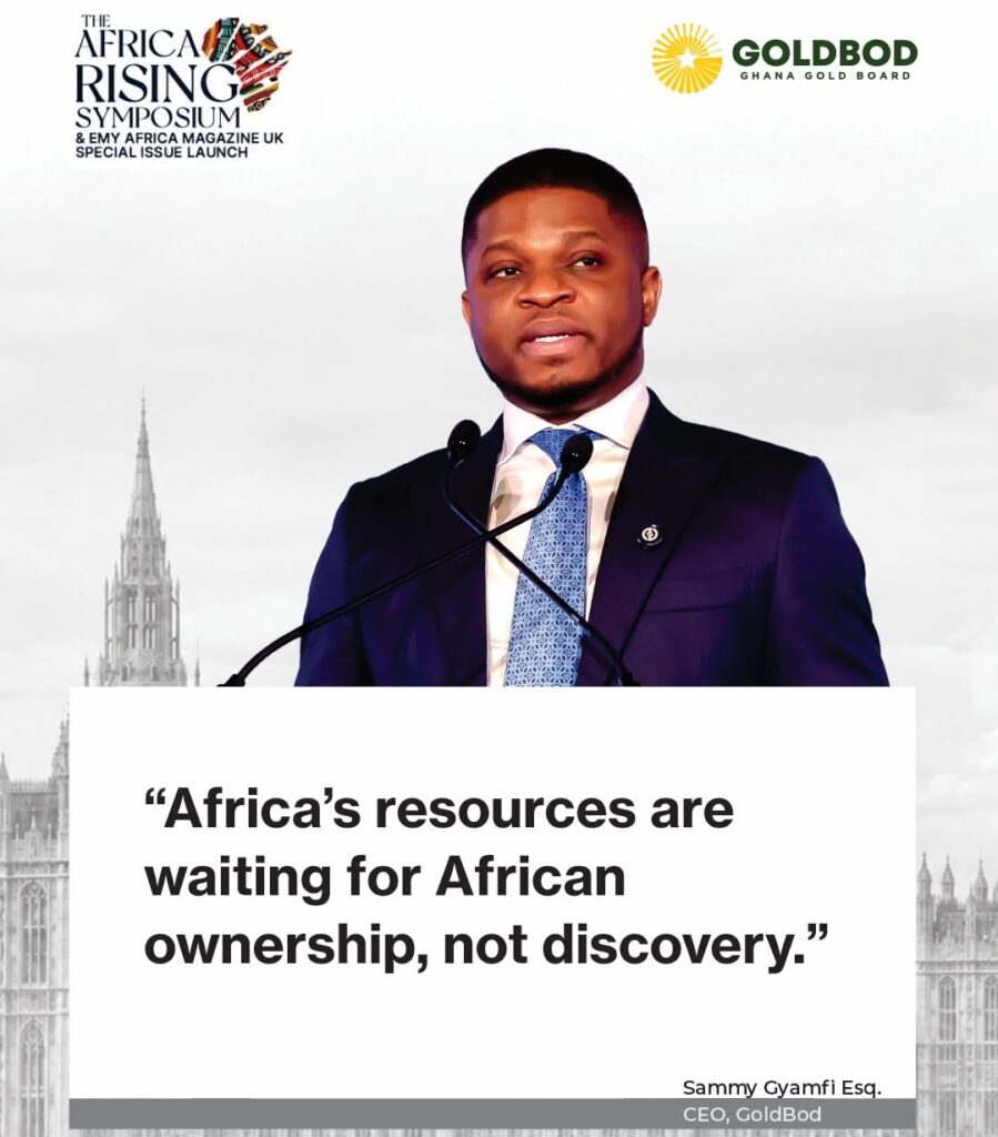 Sammy Gyamfi, CEO of the Ghana Gold Board (GoldBod), speaks at the Africa Rising Symposium during the EMY Africa events in London. Sammy Gyamfi, CEO of the Ghana Gold Board (GoldBod), speaks at the Africa Rising Symposium during the EMY Africa events in London.