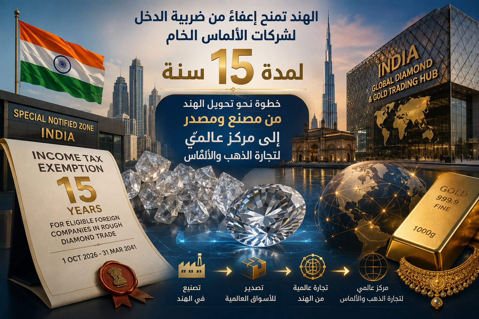 اعفاء الهند لشركات الماس الخام من ضريبة الدخل لمدة ١٥ عاما
