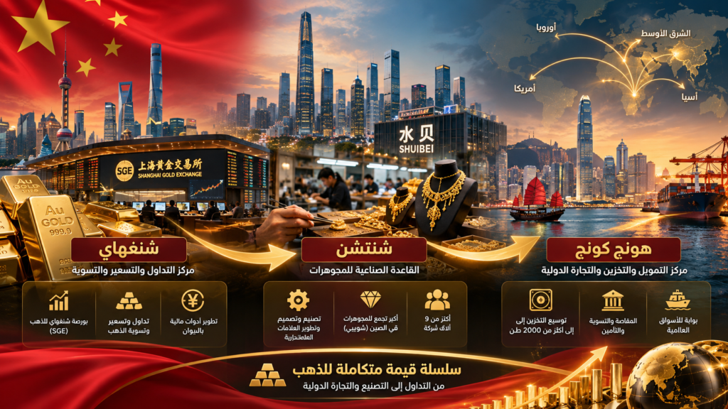 الصين تعيد رسم سلسلة قيمة الذهب: شنغهاي للتداول، شنتشن للتصنيع وهونج كونج للتمويل والتصدير وتخزين 2000 طن